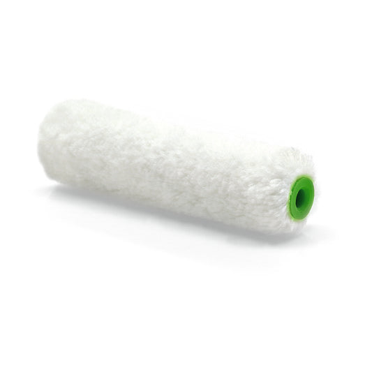 Die Nölle Profi Brush Kleinflächenwalze Plüsch 10 cm, 12 mm Florhöhe (Packung: 10 Stück) von Nölle Profi Brush Bürsten- & Pinseltechnik e.K. ist auf weißem Untergrund abgebildet, ideal für präzise Malerarbeiten.