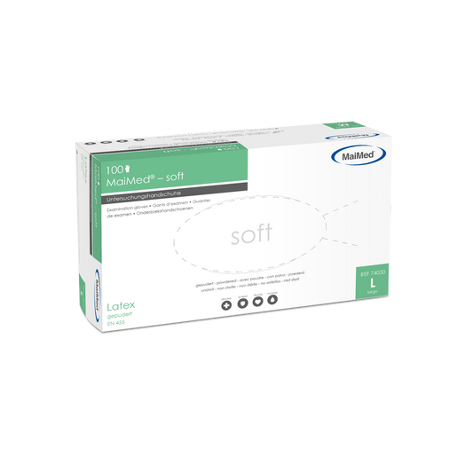 MaiMed-soft latex tutkimushanskat, ei-steriilit, puuteri, 100 kpl/laatikko