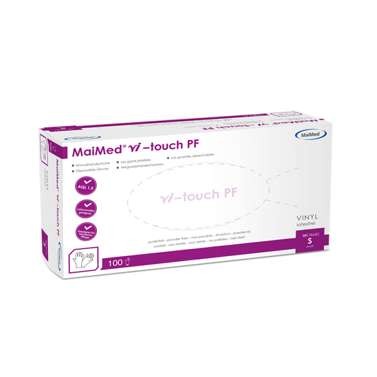 MaiMed vi-touch kertakäyttöiset vinyylikäsineet, puuterittomat, 100 kpl/laatikko