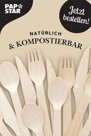 Papstar – Natürlich und kompostierbare Holzbesteck-Sets in verschiedenen Formen. Jetzt bestellen!