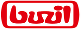 Rotes „buzil“ Logo in abgerundetem Rahmen, freigestellt auf hellem Hintergrund zentriert dargestellt