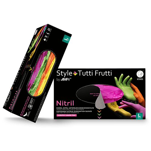 AMPri Style Tutti Frutti -nitrilikäsineet, puuterittomat, värivalikoima | Pakkaus (96 kpl)