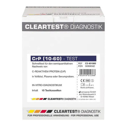 Cleartest CrP HS (10/60) High Sensitive Cut Off: 10mg/l Viite: 60mg/l Pakkaus: 10 testiä | Pakkaus (10 testiä)