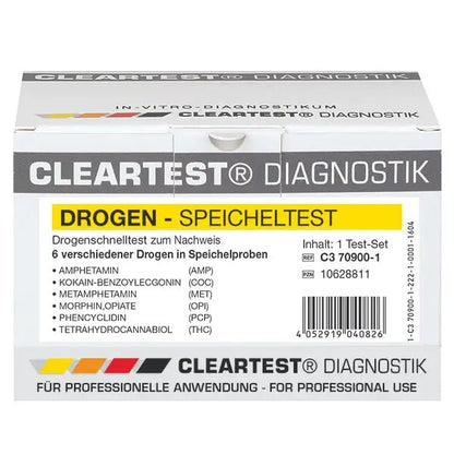 Cleartest-lääke sylkitesti AMP50/MET50/OPI40/COC20/THC25/BZO20 Pakkaus: 5 testiä | Pakkaus (5 testiä)