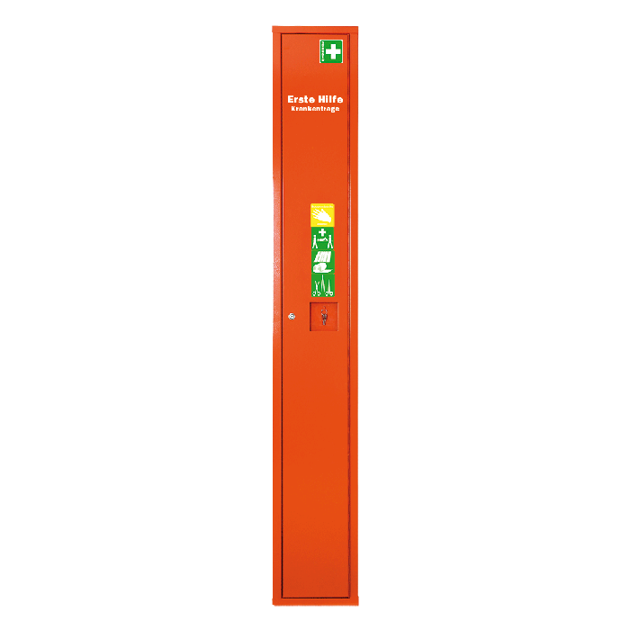 Stehschrank Erste-Hilfe-Trage orange leer