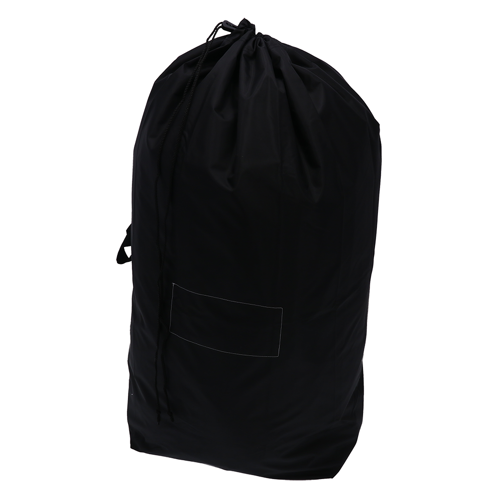 A DEISS 6504 wiederverwendbarer Abfallsack (700x1100 mm, schwarz) von EMIL DEISS KG steht aufrecht vor weißem Hintergrund, mit rechteckigem Frontfeld und seitlichem Tragegriff. Verpackt im Karton mit 50 Packungen.