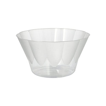 Starpak 10 jäätelö- ja jälkiruokakulhot pyöreät 400 ml, Ø 12 cm, 7 cm lasinkirkkaat muovikulhot (10 kappaletta) ovat hieman levenevät reunat ja tasainen pohja, ihanteellinen jälkiruokille, esitetty yksinkertaista valkoista taustaa vasten.