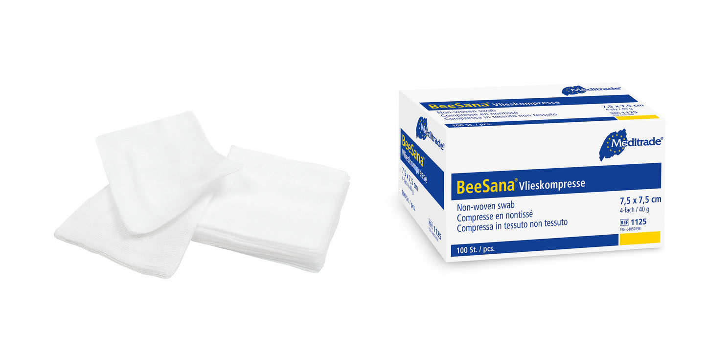 BeeSana® fleecepakkaus, ei-steriili, 4-kertainen, 40 g, 7,5 x 7,5 cm | Pakkaus (100 kpl)