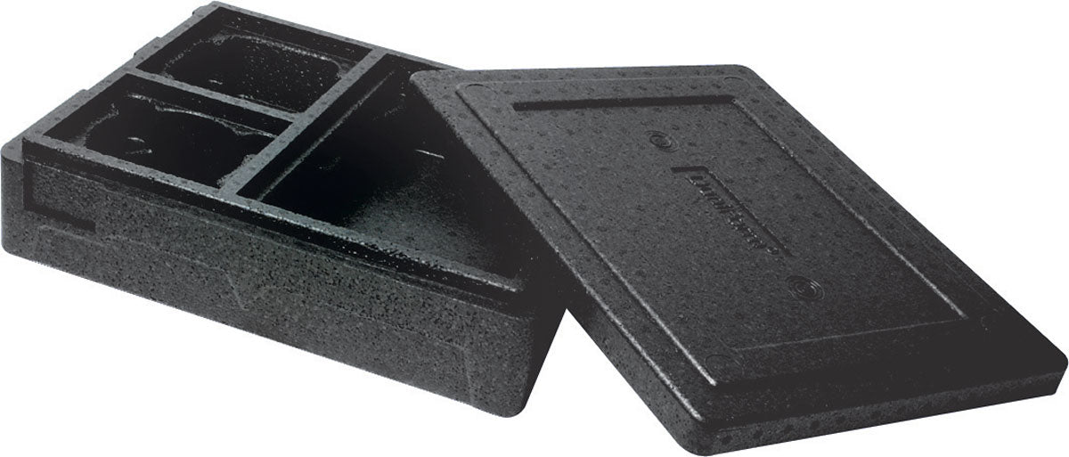 Duni GmbH Thermobox 3 Schwarz EPP on musta, suorakulmainen eristyslaatikko, jossa on kansi ja sisälokerot - ihanteellinen ruokien ja juomien lämpimänä pitämiseen kuljetuksen aikana.