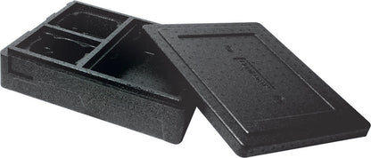 Duni GmbH Thermobox 3 Schwarz EPP on musta, suorakulmainen eristyslaatikko, jossa on kansi ja sisälokerot - ihanteellinen ruokien ja juomien lämpimänä pitämiseen kuljetuksen aikana.