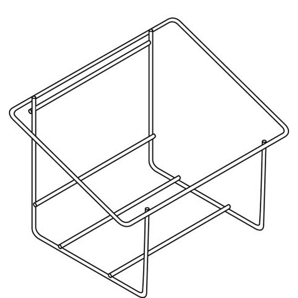 Minimalistinen viivapiirros kannunpidikkeestä, joka on tarkoitettu kahdelle 5 litran kannulle Diversey Deutschland GmbH & Co. OHG:lta; erottuu avoimella ruostumattomasta teräksestä valmistetulla rakenteella, joka on suunniteltu kahden 5 litran kannun sijoittamiseen, kulmikkailla sivuilla ja ohuella metallisauvalla.