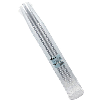 Pino Starpak 50 juomamukia, PS kirkas kertakäyttömukia, on kääritty muovipakkaukseen, jossa on etiketti Starpak-merkillä ja tuotetiedoilla.