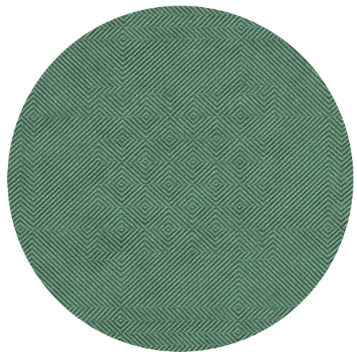 Pyöreä, vihreä PAPSTAR damastipainettu paperipöytäliina (50 m x 1 m, PAPSTAR GmbH) esittelee geometrisen kuvion, jossa on viistosti kulkevia viivoja ja timantteja hillittyyn 3D-efektiin – ihanteellinen juhlatilaisuuksiin.