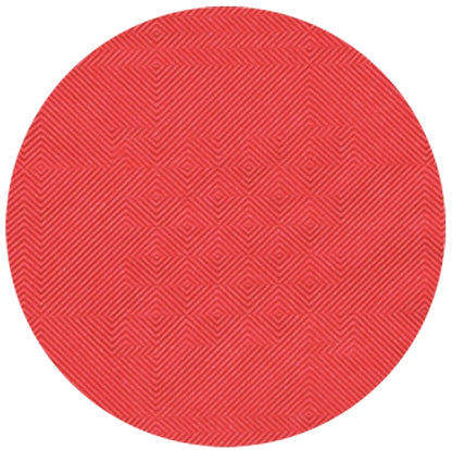 Damastipainetussa paperipöytäliinassa (50 m x 1 m, PAPSTAR GmbH) on pyöreä punainen pinta, jossa on rakenteellinen geometrinen damastikuvio – ihanteellinen juhlatilaisuuksiin.