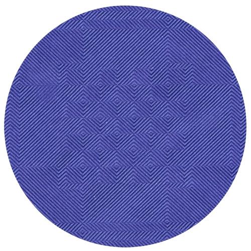 Damastipainettu paperipöytäliina (50 m x 1 m, PAPSTAR GmbH) on pyöreä, violetti pöytäliina, jossa on geometrinen kuvio viistoilla viivoilla ja timanttimuodoilla, jotka luovat rakenteellisen optisen harhaefektin.