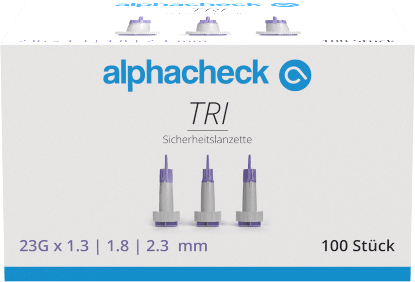 Alphacheck TRI safety lancets 23G | Pakkaus (100 kpl)