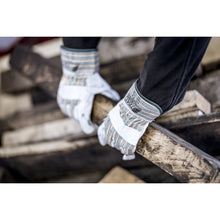 NITRAS SPLIT MASTER PRO, lehmän haljasnahkakäsineet, vihreä / punainen / keltainen raidallinen / harmaa, EN 388 puuvillaa | Paketti (12 paria)