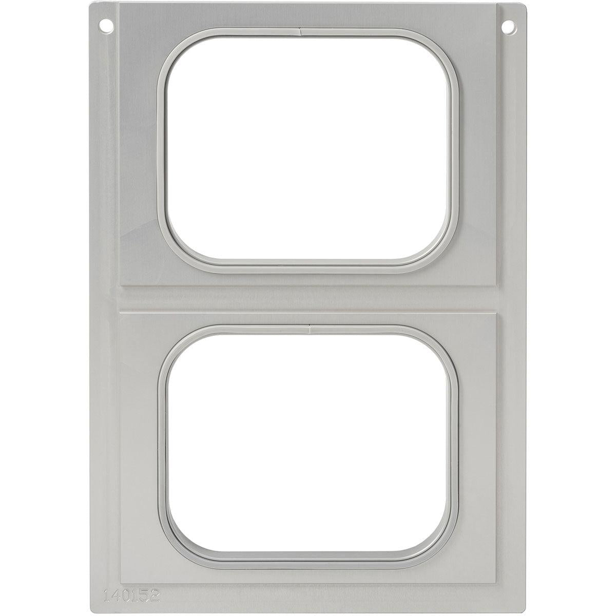 Valkoinen suorakulmainen pakkaus, jossa on kaksi ikkunaa, joka muistuttaa Duni GmbH:n kasettia PP-kulhoille 350, 470, 630 ml - Käytännöllinen säilytys (1 kappale).