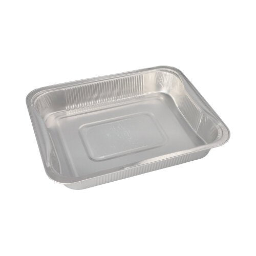 Starpak 3 Gastronorm-astia on suorakulmainen kertakäyttöinen alumiinivuoka (3,4 l, 5 x 26,2 x 32,2 cm), ihanteellinen elintarvikkeiden säilytykseen tai GN-astiana. Kuva tyhjänä valkoisella taustalla. 3 kappaleen pakkaus kutistekalvossa.