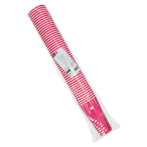 Tiivistetty pakkaus, jossa on 50 vaaleanpunaista Starpak-paperijuomakuppia (0,5 l, Ø 8,97 cm, 16,83 cm) kylmille juomille, ihanteellinen juhliin, tuotetarralla ulkopakkauksen päällä.