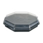 Suljettu Octaview® Musta/Läpinäkyvä PS 305x305x60 Takeout-säiliö Duni GmbH:ltä on kuvattu valkoisella taustalla ja esittelee sen käytännöllisen muotoilun ravintolapakkauksiin; pakkauksessa on 75 kappaletta.