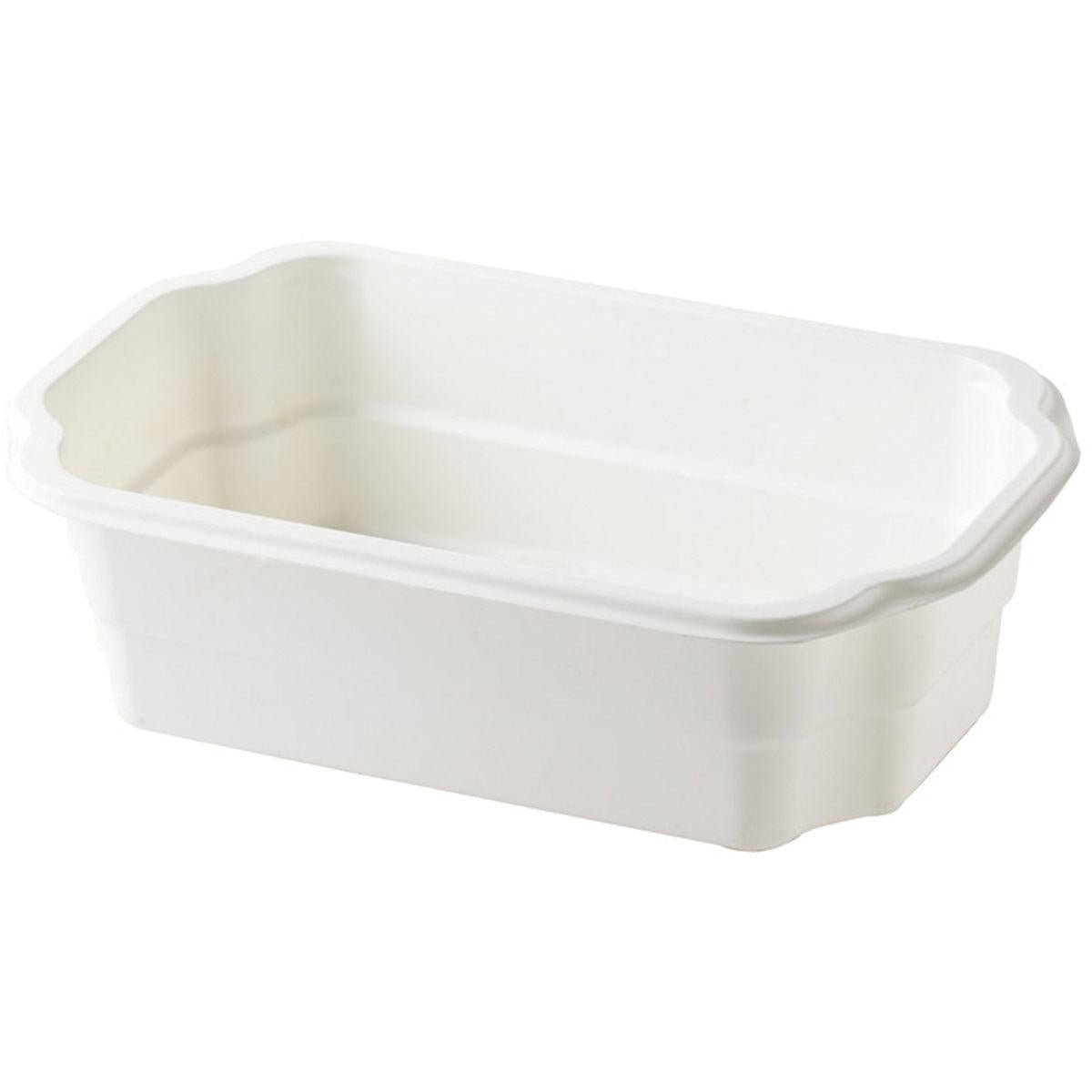 Duni GmbH PP-kulho Take-Away Valkoinen PP 250x159 on suorakulmainen, valkoinen astia, jossa on hieman pyöristetyt reunat ja tasainen pohja, joka on esitetty kulmassa sisäpuolen ja kahden sivun näyttämiseksi - täydellinen käytettäväksi take-away-pakkauksena.