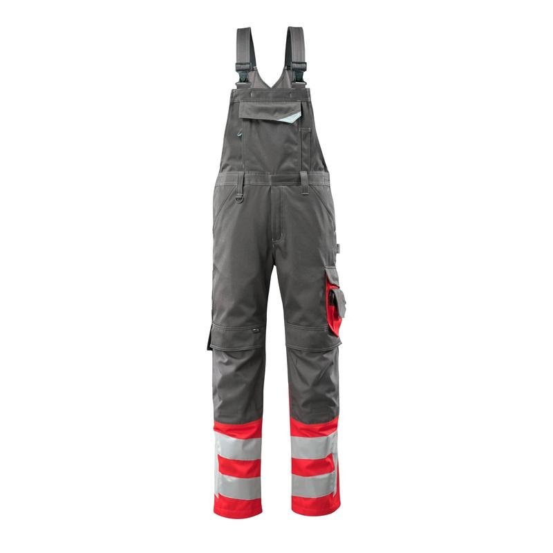 MASCOT® Sunderland Dungarees, tumma antrasiitti/hi-vis punainen
