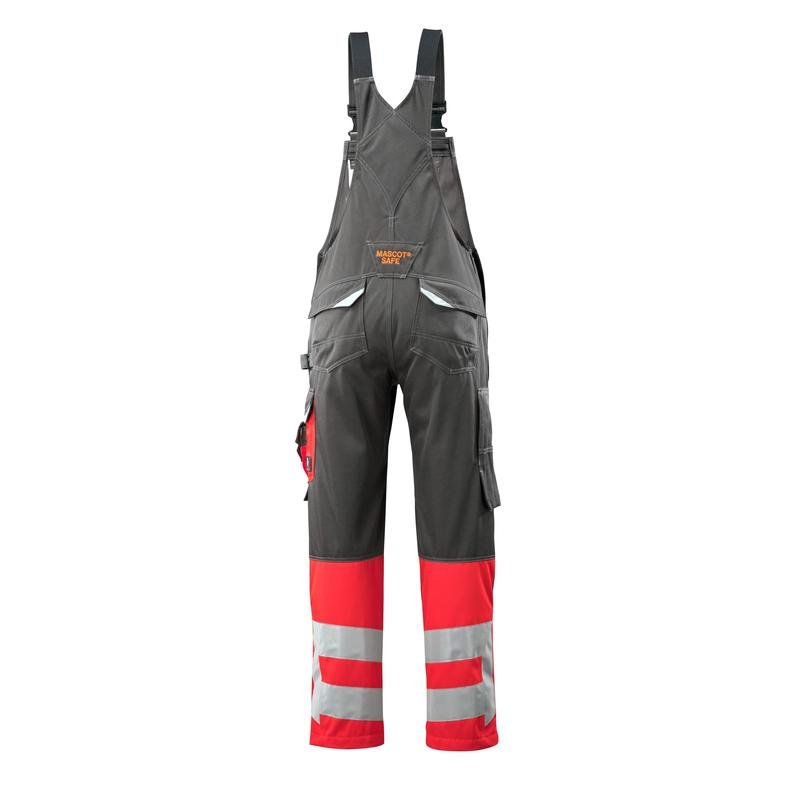 MASCOT® Sunderland Dungarees, tumma antrasiitti/hi-vis punainen