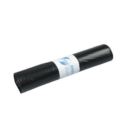 Rulla DEISS ECOFINE® -jätesäkkejä 13900 kierrätetystä LDPE/LLDPE-materiaalista, 120 litraa, EMIL DEISS KG (GmbH + Co.), valkoisella etiketillä, ympäristöystävällistä hävittämistä varten valkoisella taustalla.