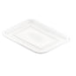 Läpinäkyvä PP-kansi Duni GmbH:ltä (146x110x6 mm) kaiverruksella "FIX PACK", sopii pakkauksiin 159144/159145/160512. Ihanteellinen elintarvikepakkauksiin, pakkaus 50 kappaletta, kuvattu valkoisella taustalla.