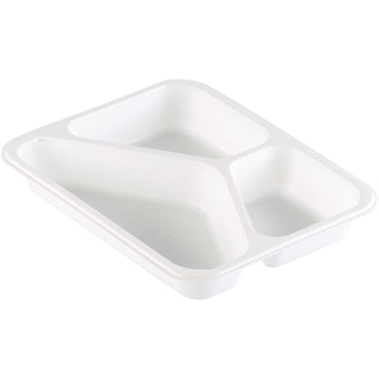 Duni GmbH:n PP-tarjotin Caterline 3 Valkoinen PP 227x178 on valkoinen, suorakulmainen tarjotin, jossa on kolme lokeroa - täydellinen catering-astiasto järjestettyyn ruoan jakeluun.