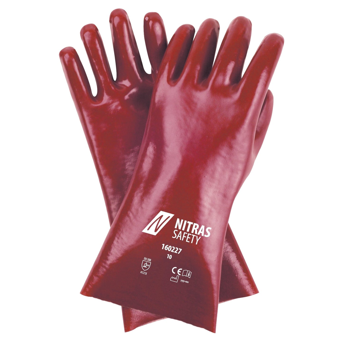 NITRAS PVC-käsineet, punainen, EN 388 puuvillajersey | Paketti (12 paria)