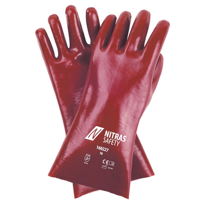 NITRAS PVC-käsineet, punainen, EN 388 puuvillajersey | Paketti (12 paria)
