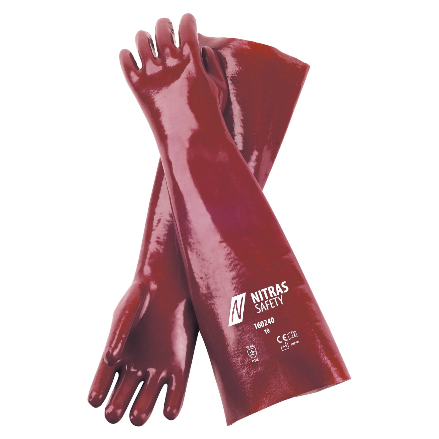 NITRAS PVC-käsineet, punainen, EN 388 puuvillajersey | Paketti (12 paria)
