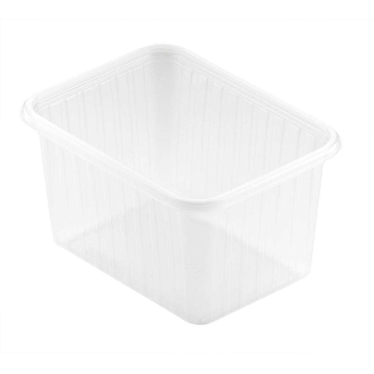 Fixpack® suorakulmainen läpinäkyvä PP 146x110mm säilytyslaatikko Duni GmbH:lta on kuvattu tyhjänä valkoisella taustalla, mikä korostaa sen selkeää, suorakulmaista ja toiminnallista muotoilua.