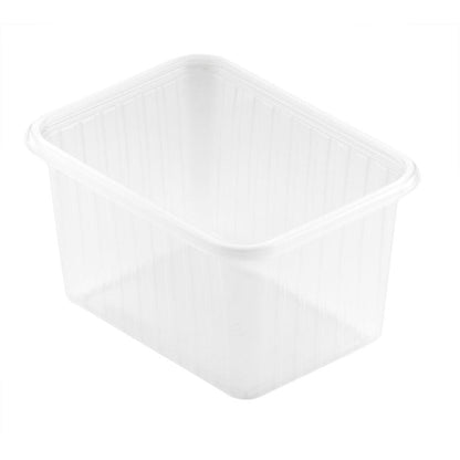 Fixpack® suorakulmainen läpinäkyvä PP 146x110mm säilytyslaatikko Duni GmbH:lta on kuvattu tyhjänä valkoisella taustalla, mikä korostaa sen selkeää, suorakulmaista ja toiminnallista muotoilua.