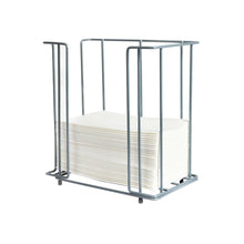 Der Duni GmbH Metall Servietten-Dispenser 40 cm 1/8F, praktisch und elegant, fasst einen Stapel weißer, rechteckiger Servietten und ist mit einem offenen Rahmen versehen, der auf weißem Hintergrund abgebildet ist.