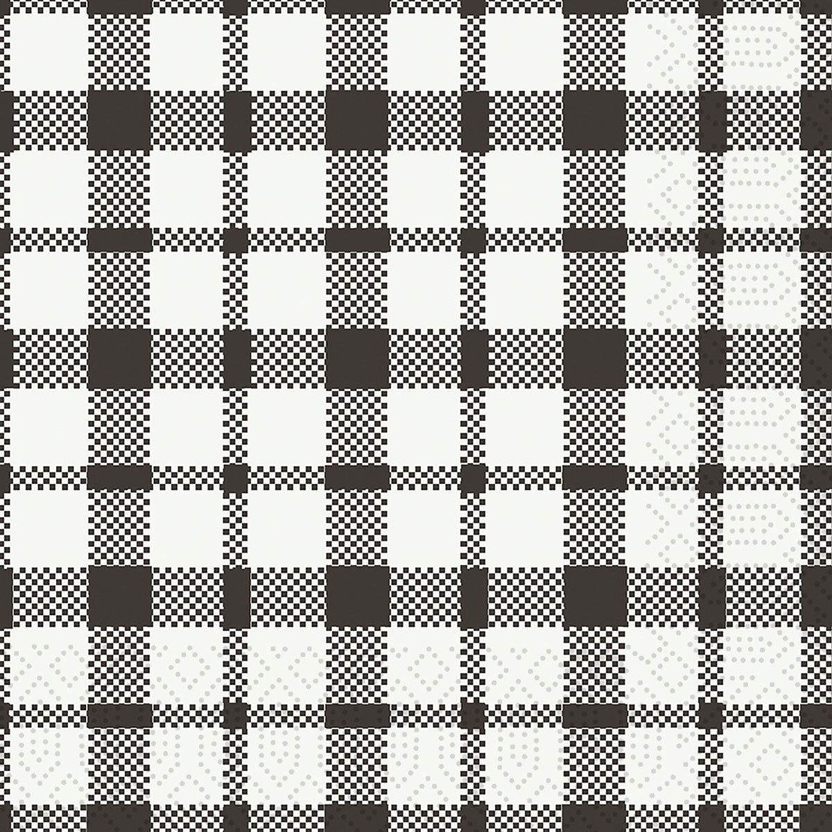 Musta-valkoinen ruutukuvio koristaa Duni GmbH Zellt.-serviettejä 24x24 cm, 3-kerroksinen, Izza - Korkealaatuinen laatu. Jokainen pakkaus sisältää 250 korkealaatuista serviettiä.