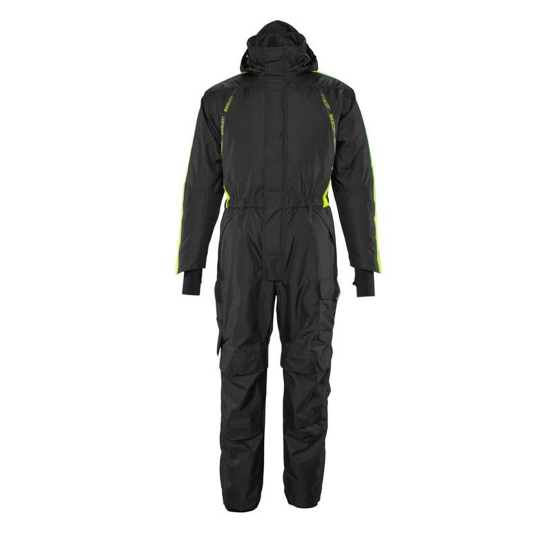 Haalari polvitaskuilla, kevyt talviyhdistelmä, musta/hi-vis keltainen