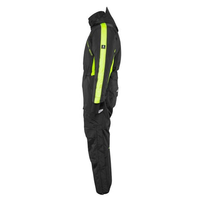 Haalari polvitaskuilla, kevyt talviyhdistelmä, musta/hi-vis keltainen