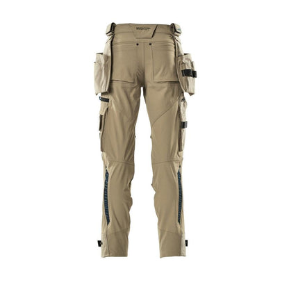 Housut riipputaskuilla, joustavat housut, vaalea khaki