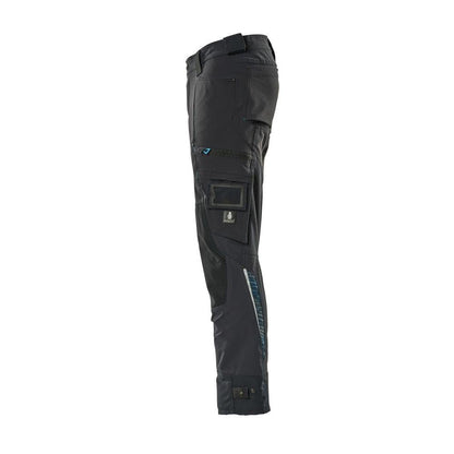 Housut polvitaskuilla Dyneema, stretch housut, musta-sininen