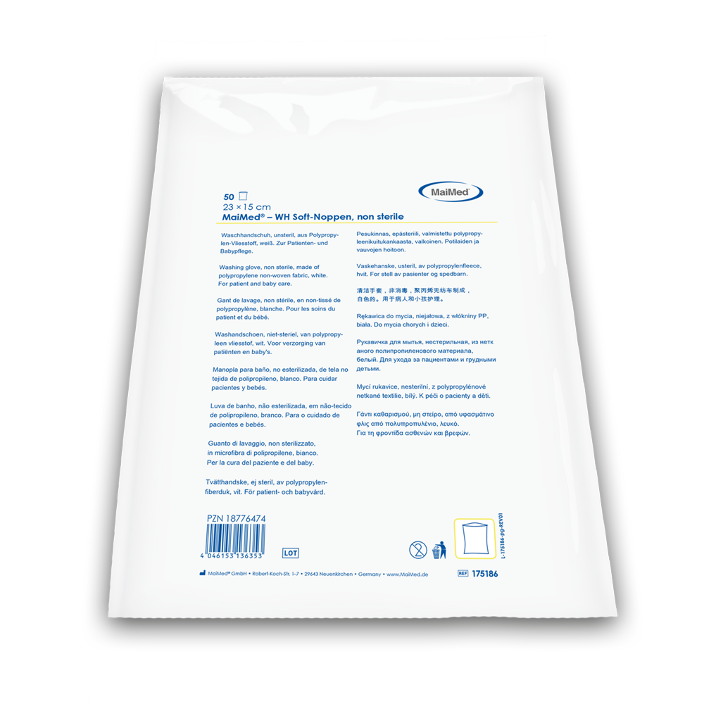 MaiMed pesuhansikas pehmeät nupit, ei-steriili valkoinen, valmistettu fleecestä, 50 kpl/polybag | Pakkaus (50 kpl)