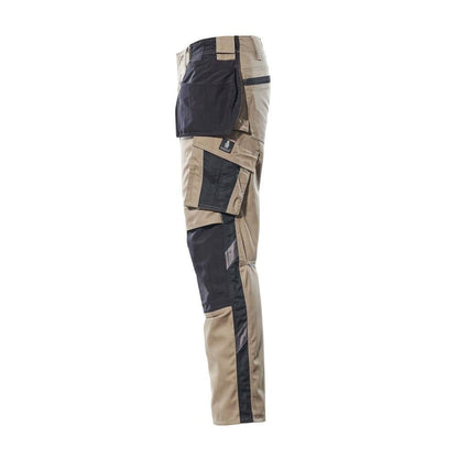 Housut riipputaskuilla, kevyet housut, vaalea khaki/musta