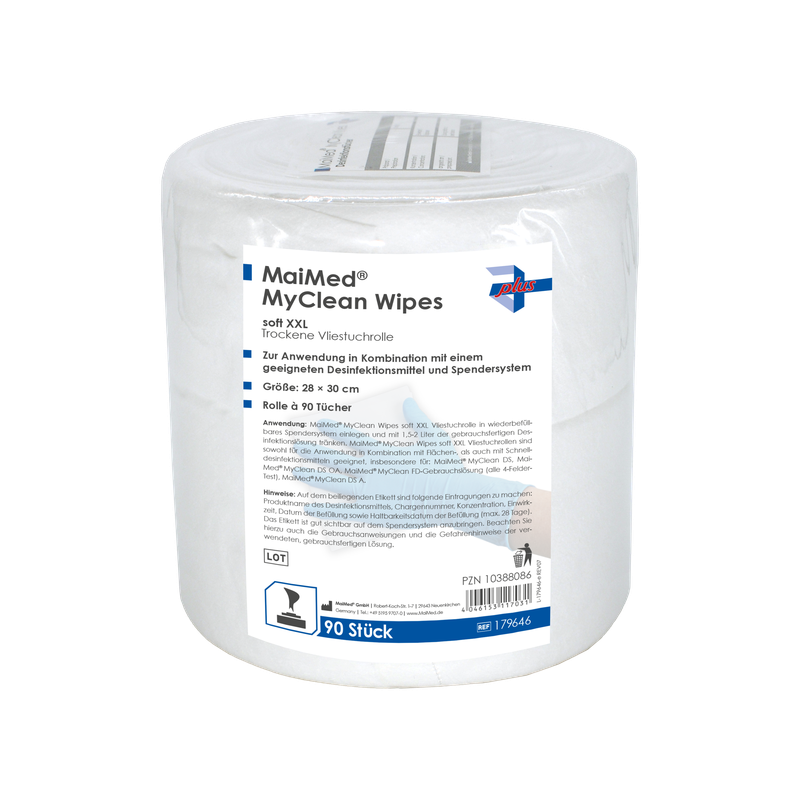MaiMed MyClean Wipes pehmeät XXL desipyyhkeet, täyttö 90 arkkia, tyydyttymätön, 28x30cm | Pakkaus (90 arkkia)