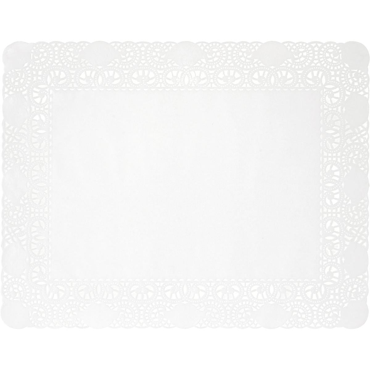 Duni GmbH:n koristelupitsipaperi 20x30 cm valkoisena, korkealaatuisesta askartelupaperista, 250 kappaleen pakkaus, on suorakaiteen muotoinen, jossa on kiinteä keskiosa ja hieno pitsireuna, ja se on kuvattu yksinkertaista taustaa vasten ylhäältä päin.
