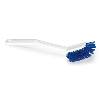 Nölle Profi Brush HACCP astianpesuharja Diskette harjakset 0,25 mm Nölle Profi Brush Bürsten- & Pinseltechnik e.K.:lta on valkoinen muovinen puhdistusharja, jossa on siniset harjakset ja pitkä varsi, joka on kuvattu vinottain yksivärisellä valkoisella taustalla.