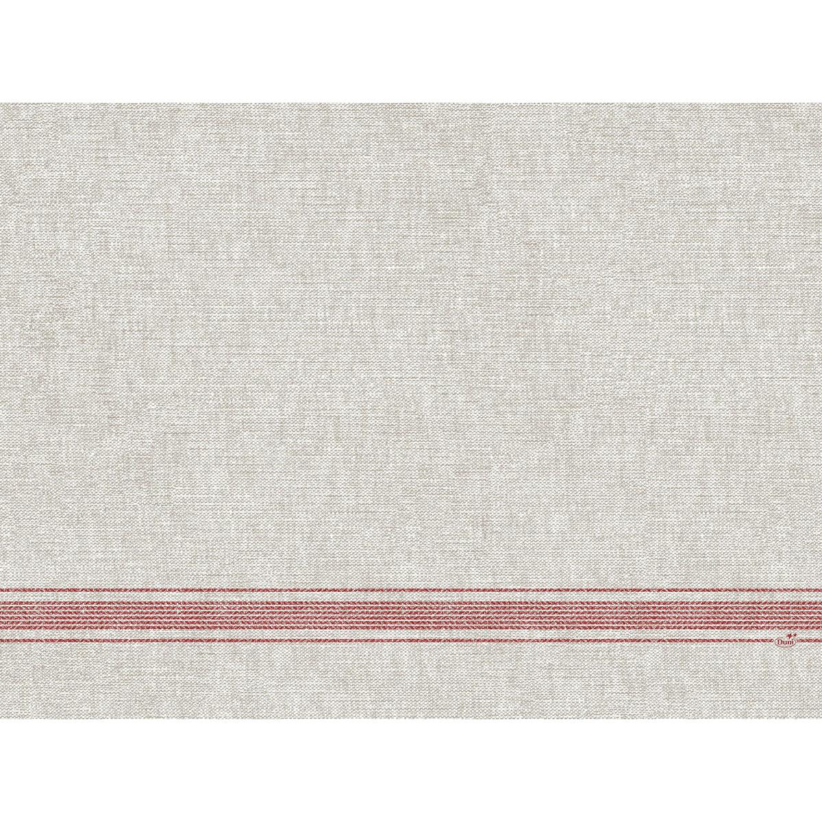 Dunicel-pöytätabletit 30 x 40 cm Cocina bordeaux Duni GmbH:ltä ovat vaaleanbeigeä rakenteellista kangasta, jossa on alareunassa kolme tasaisesti jakautunutta punaista raitaa ja luonnollinen kudottu ulkonäkö. Myydään 100 kappaleen pakkauksissa.