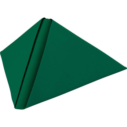 Tummanvihreä Duni GmbH:n Dunilin-lautasliina 40 x 40 cm 1/4 taitto on taitettu pyramidin muotoon, näkyvällä taitoksella, joka kulkee kärjestä alaspäin, ja seisoo yksinkertaisella valkoisella taustalla.
