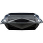 Kuvassa on tyhjä Octaview® M Musta / Läpinäkyvä APET 185x185x70 Takeout-säiliö Duni GmbH:lta, jossa on kirkas kansi valkoisella taustalla. Tiukasti kiinnitetty kansi korostaa käyttöä elintarvikepakkauksena.